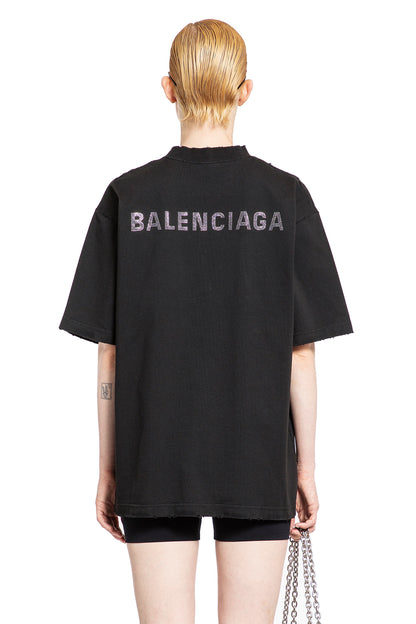BALENCIAGA WOMAN BLACK T-SHIRTS & TANK TOPS