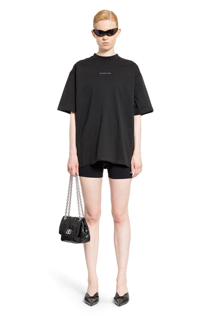 BALENCIAGA WOMAN BLACK T-SHIRTS & TANK TOPS