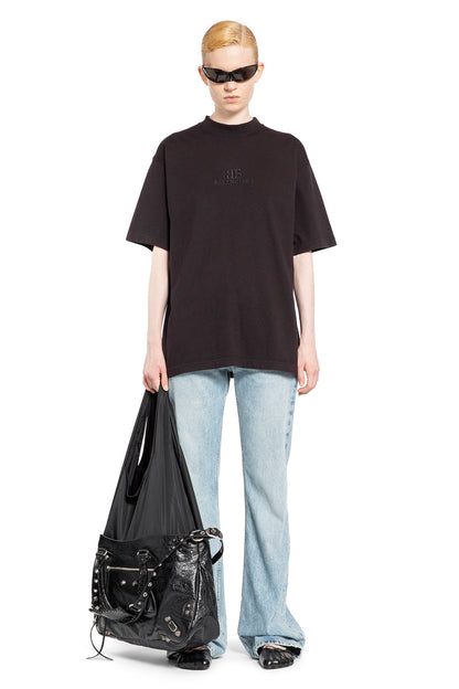 BALENCIAGA WOMAN BLACK T-SHIRTS & TANK TOPS