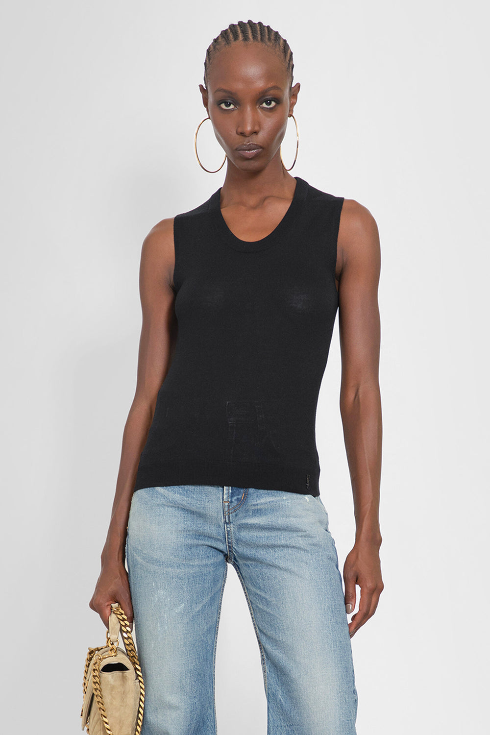 SAINT LAURENT WOMAN BLACK T-SHIRTS & TANK TOPS