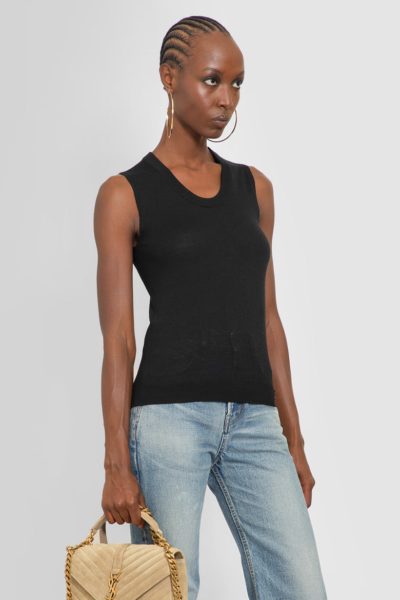 SAINT LAURENT WOMAN BLACK T-SHIRTS & TANK TOPS