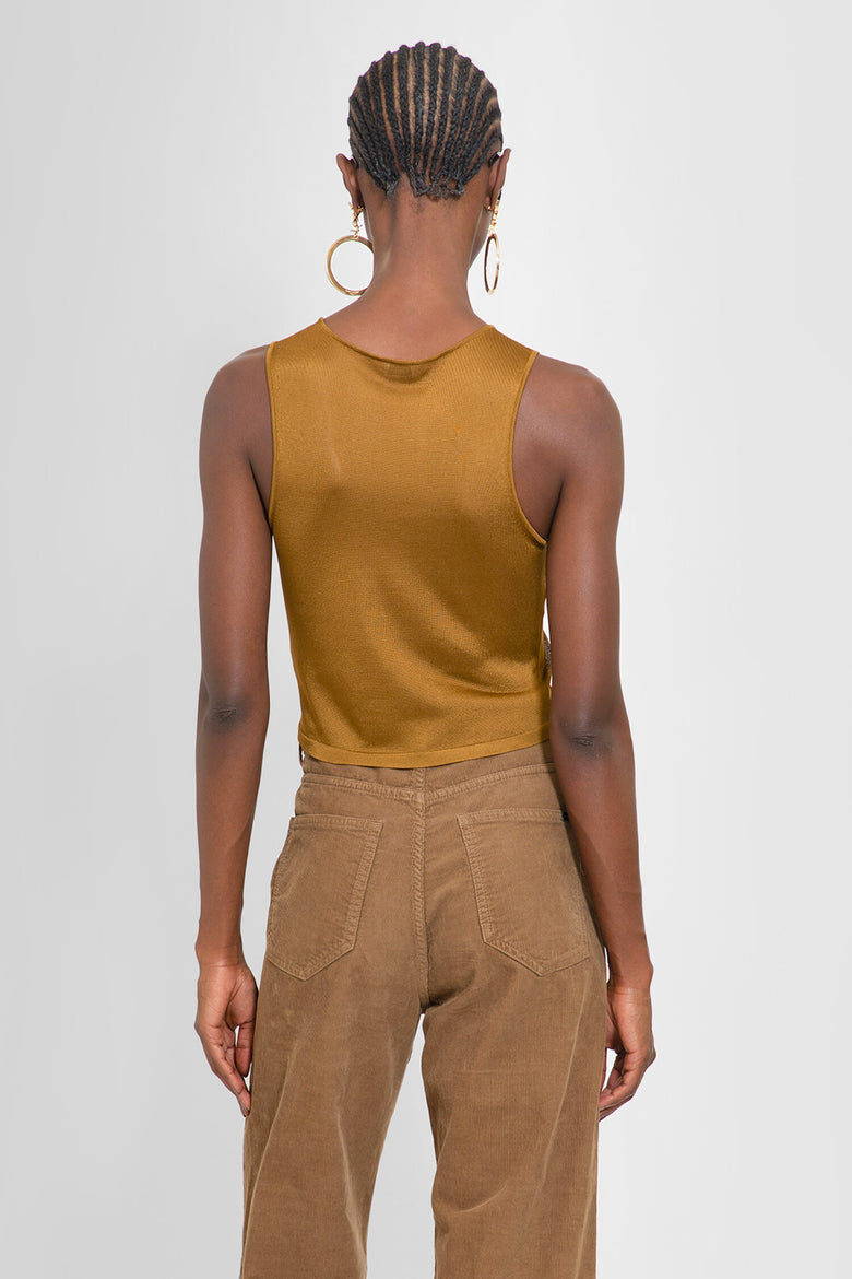 SAINT LAURENT WOMAN BROWN T-SHIRTS & TANK TOPS