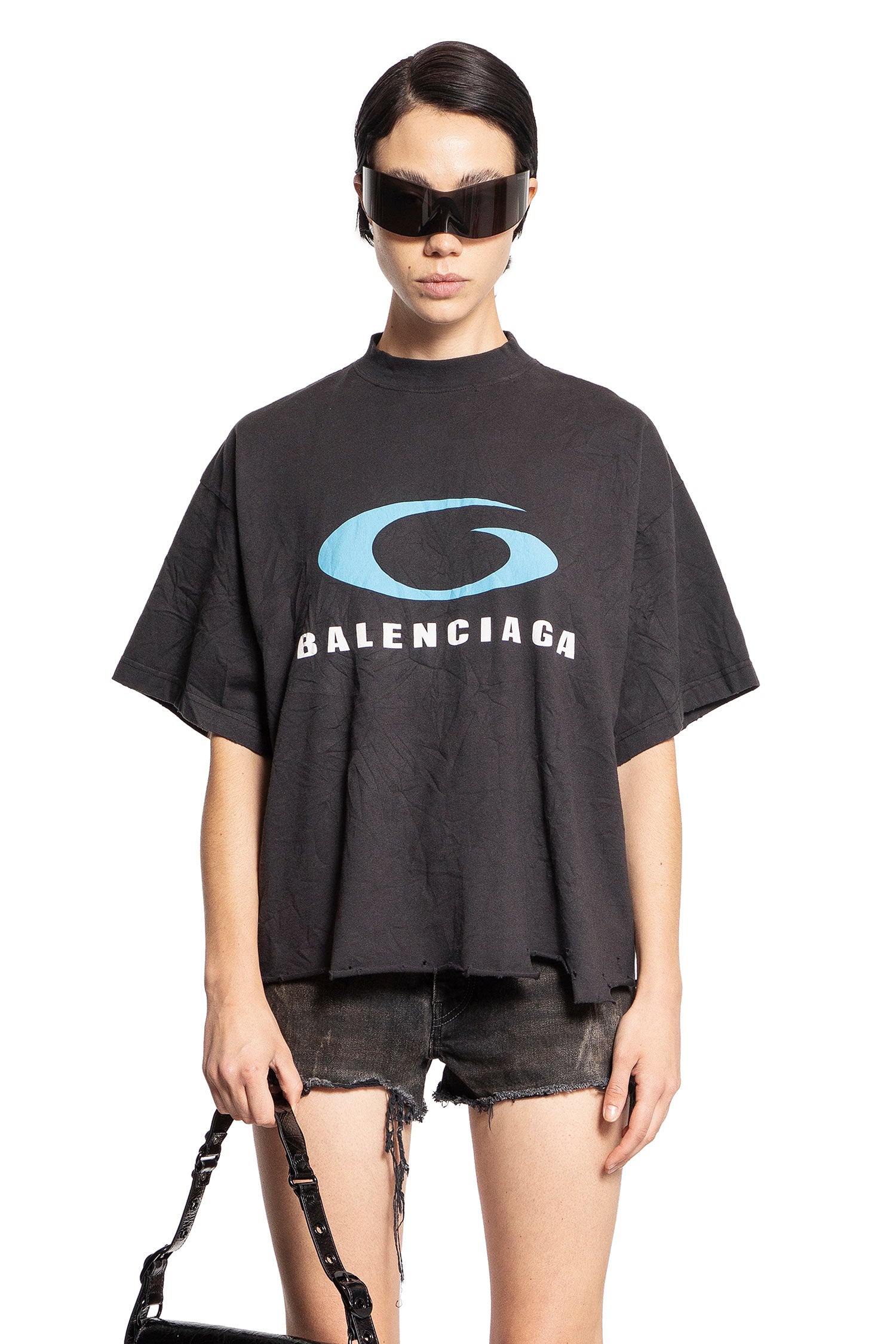 BALENCIAGA WOMAN BLACK T-SHIRTS & TANK TOPS