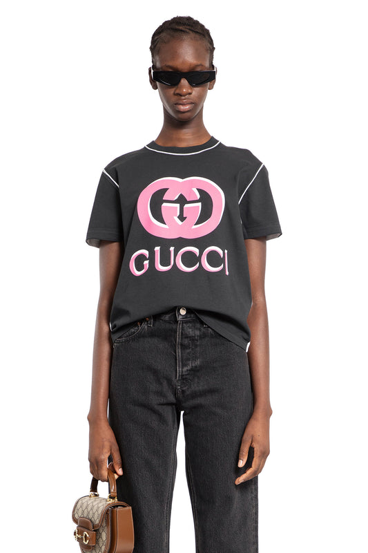 GUCCI WOMAN BLACK T-SHIRTS & TANK TOPS