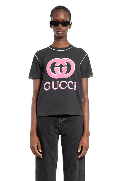 GUCCI WOMAN BLACK T-SHIRTS & TANK TOPS