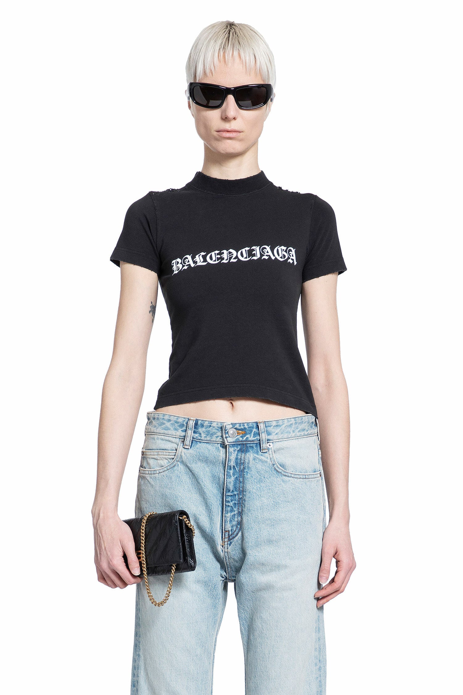 BALENCIAGA WOMAN BLACK T-SHIRTS & TANK TOPS