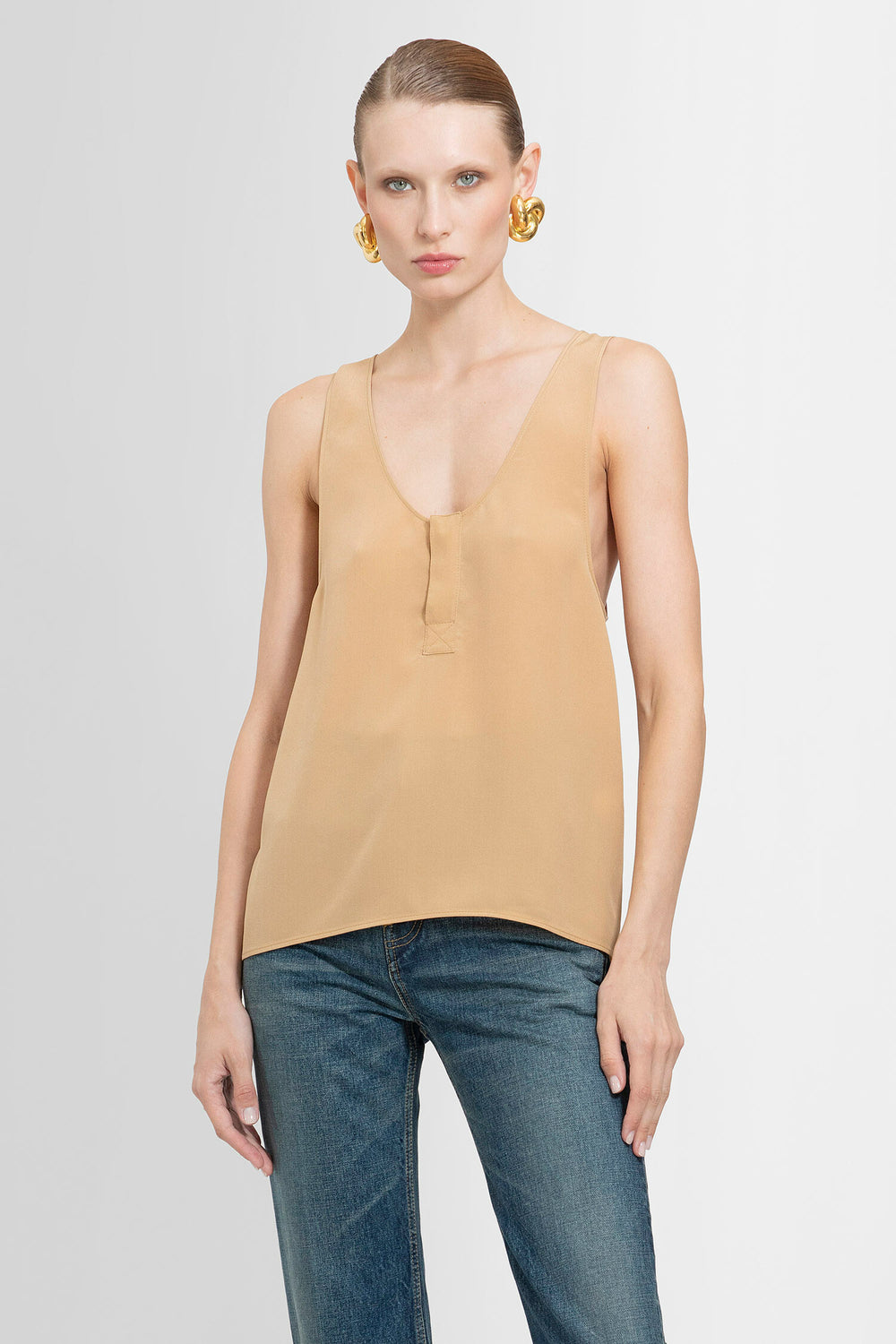 SAINT LAURENT WOMAN BEIGE T-SHIRTS & TANK TOPS