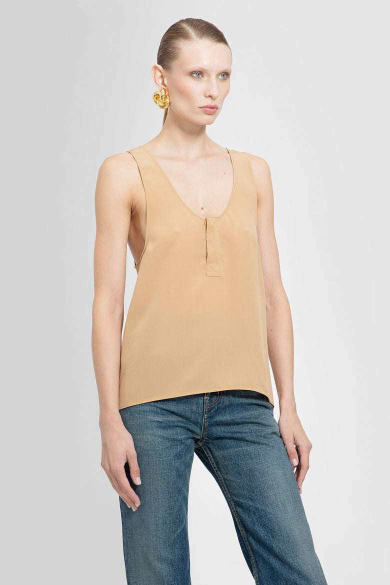 SAINT LAURENT WOMAN BEIGE T-SHIRTS & TANK TOPS