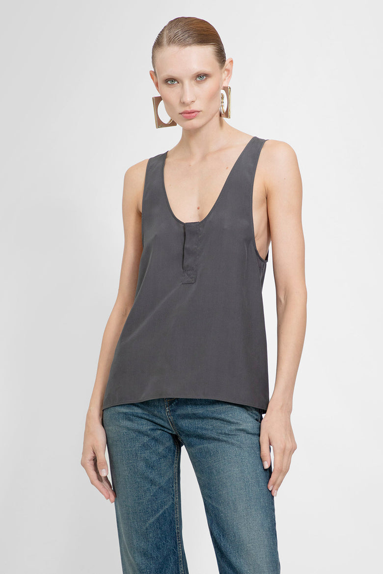 SAINT LAURENT WOMAN GREY T-SHIRTS & TANK TOPS