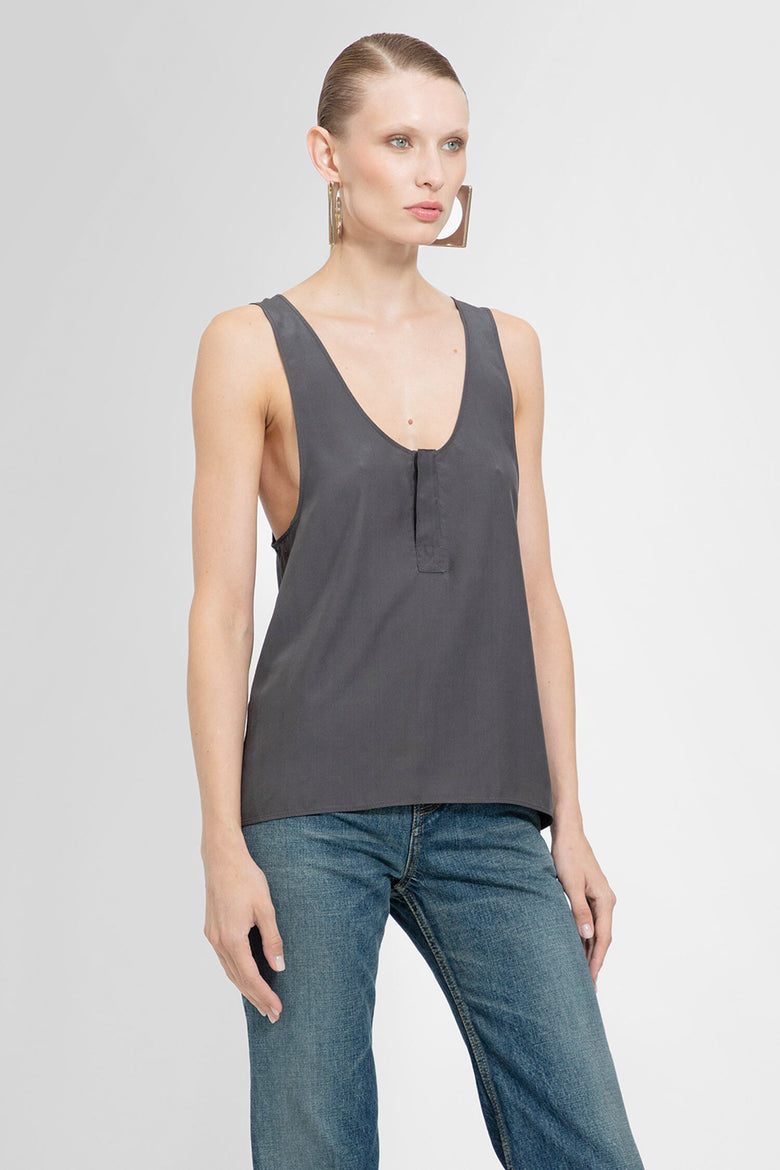 SAINT LAURENT WOMAN GREY T-SHIRTS & TANK TOPS