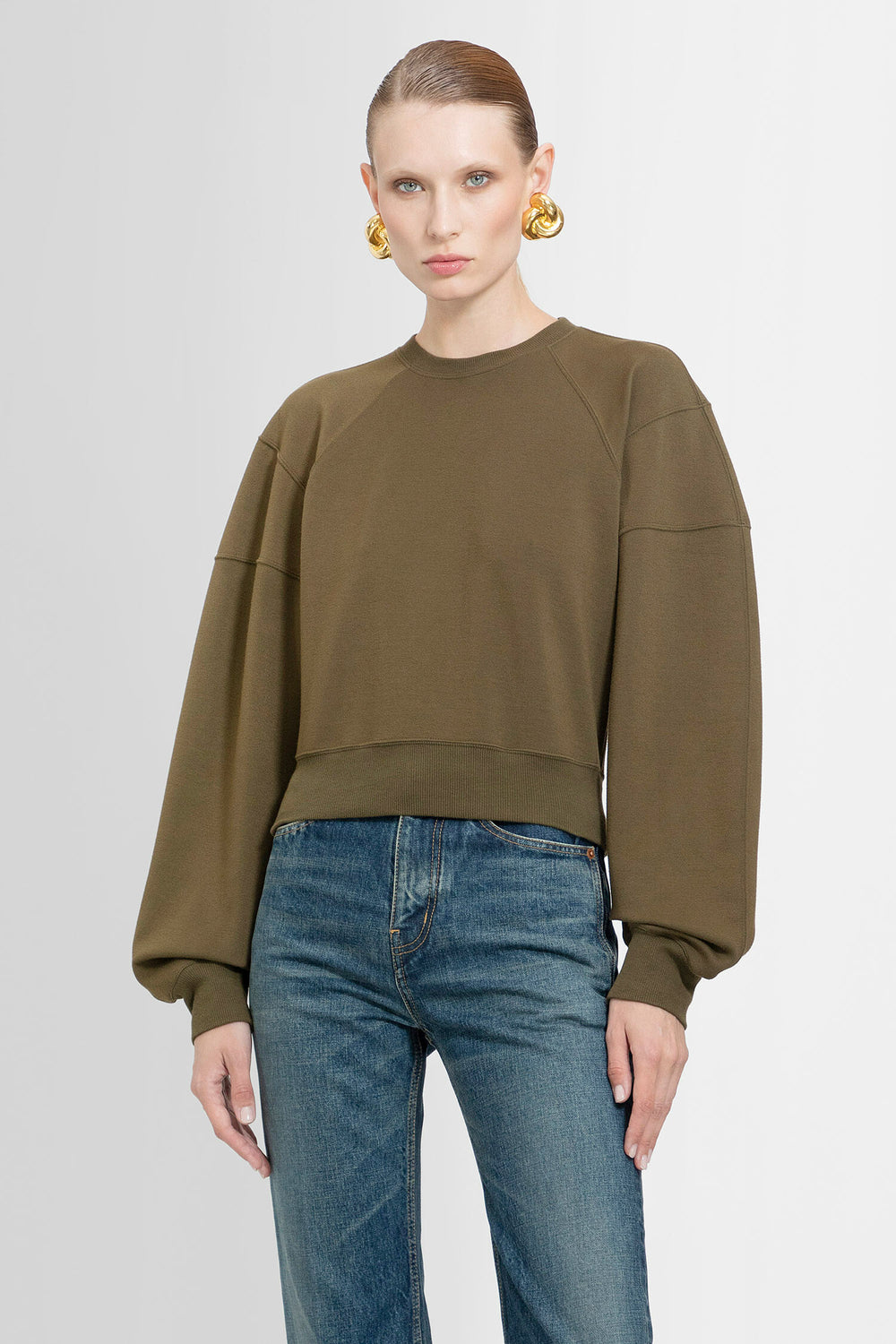 SAINT LAURENT WOMAN GREEN SWEATSHIRTS