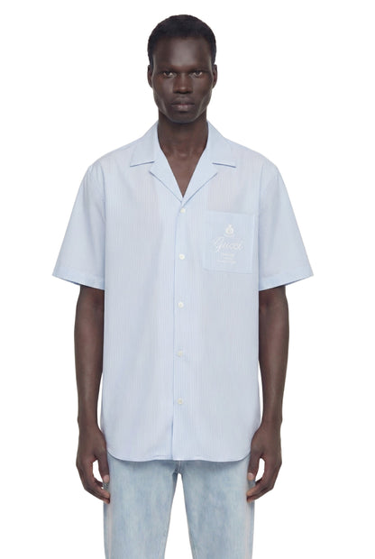 Pinstriped Cotton Poplin Bowling Shirt