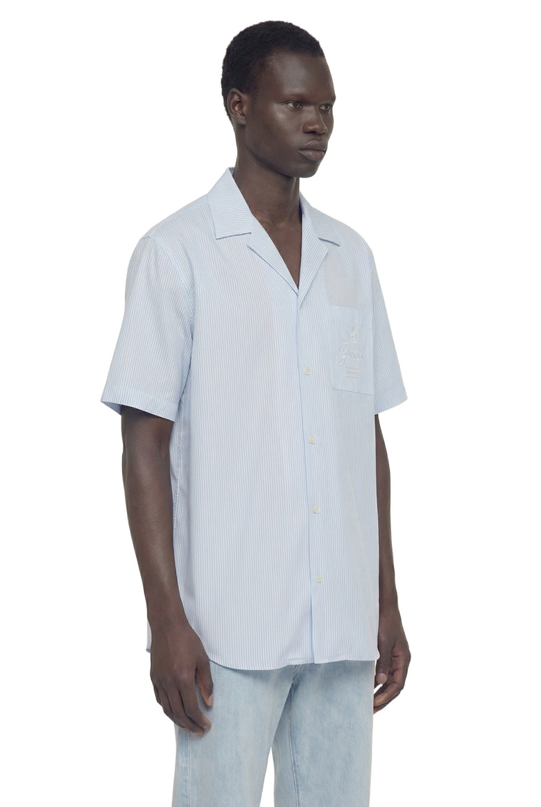 Pinstriped Cotton Poplin Bowling Shirt