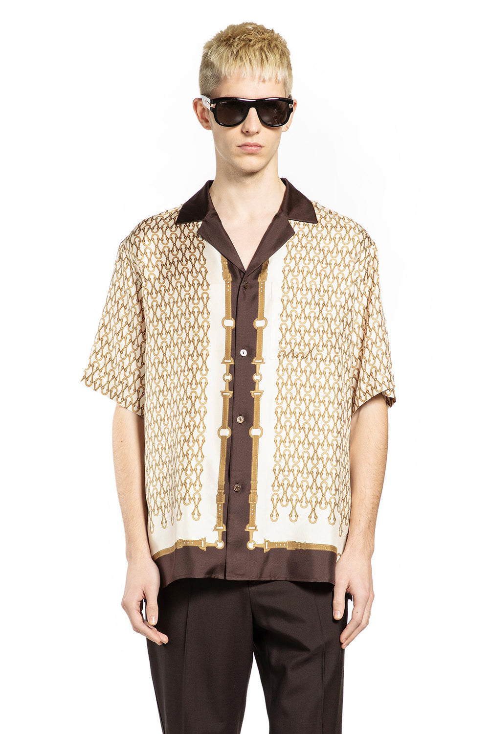 GUCCI Equestrian Silk Twill Bowling Shirt man