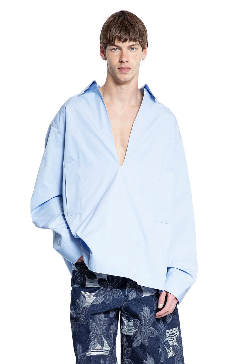 V-Neck Cotton Poplin Shirt - Antonioli.eu