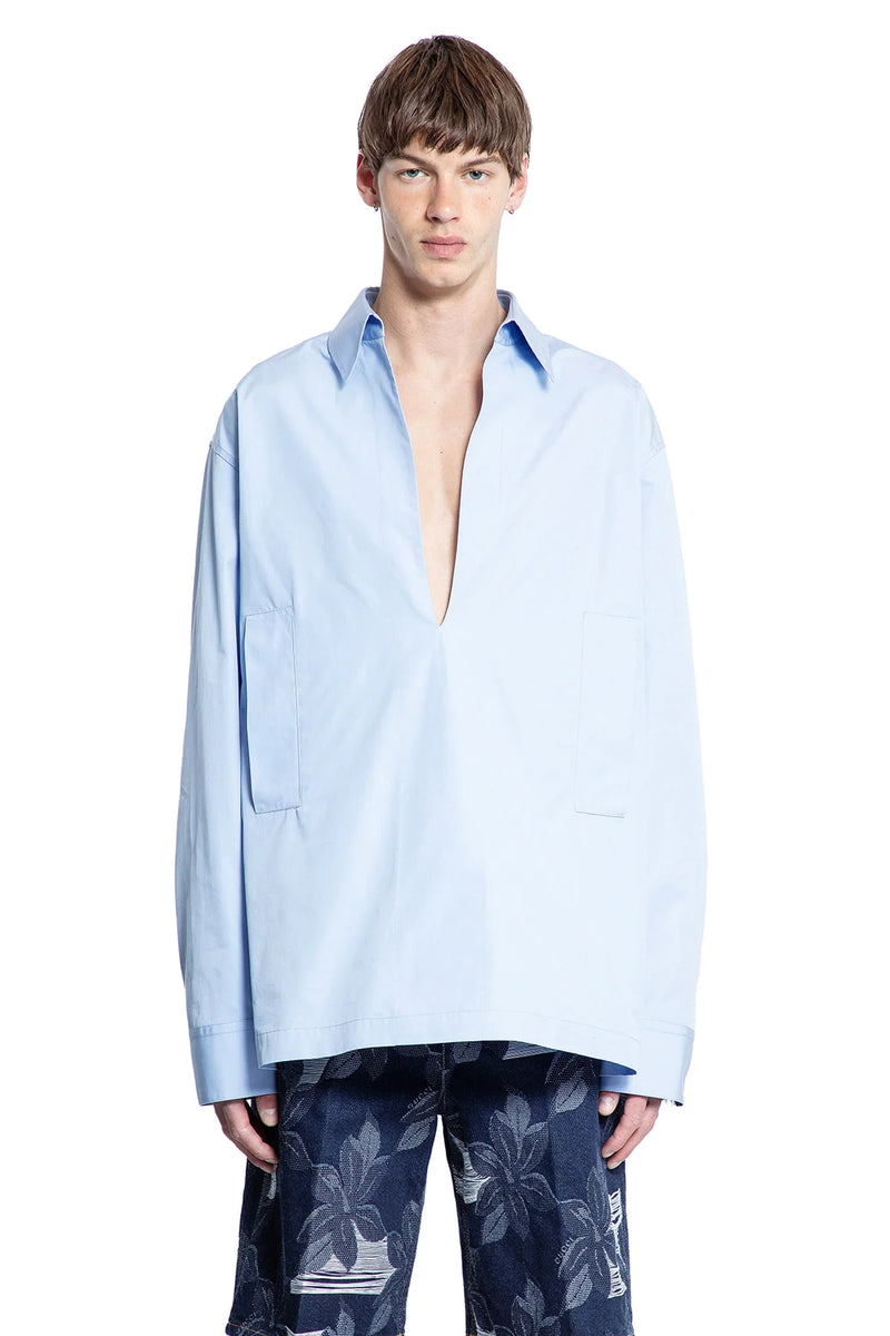 V-Neck Cotton Poplin Shirt - Antonioli.eu