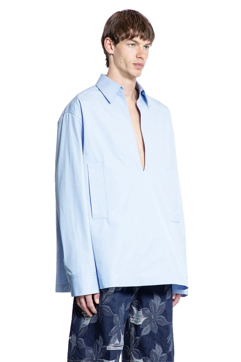 V-Neck Cotton Poplin Shirt - Antonioli.eu
