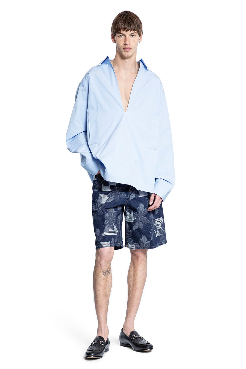 V-Neck Cotton Poplin Shirt - Antonioli.eu