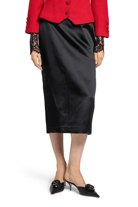 Acetate Silk Midi Skirt with Lace