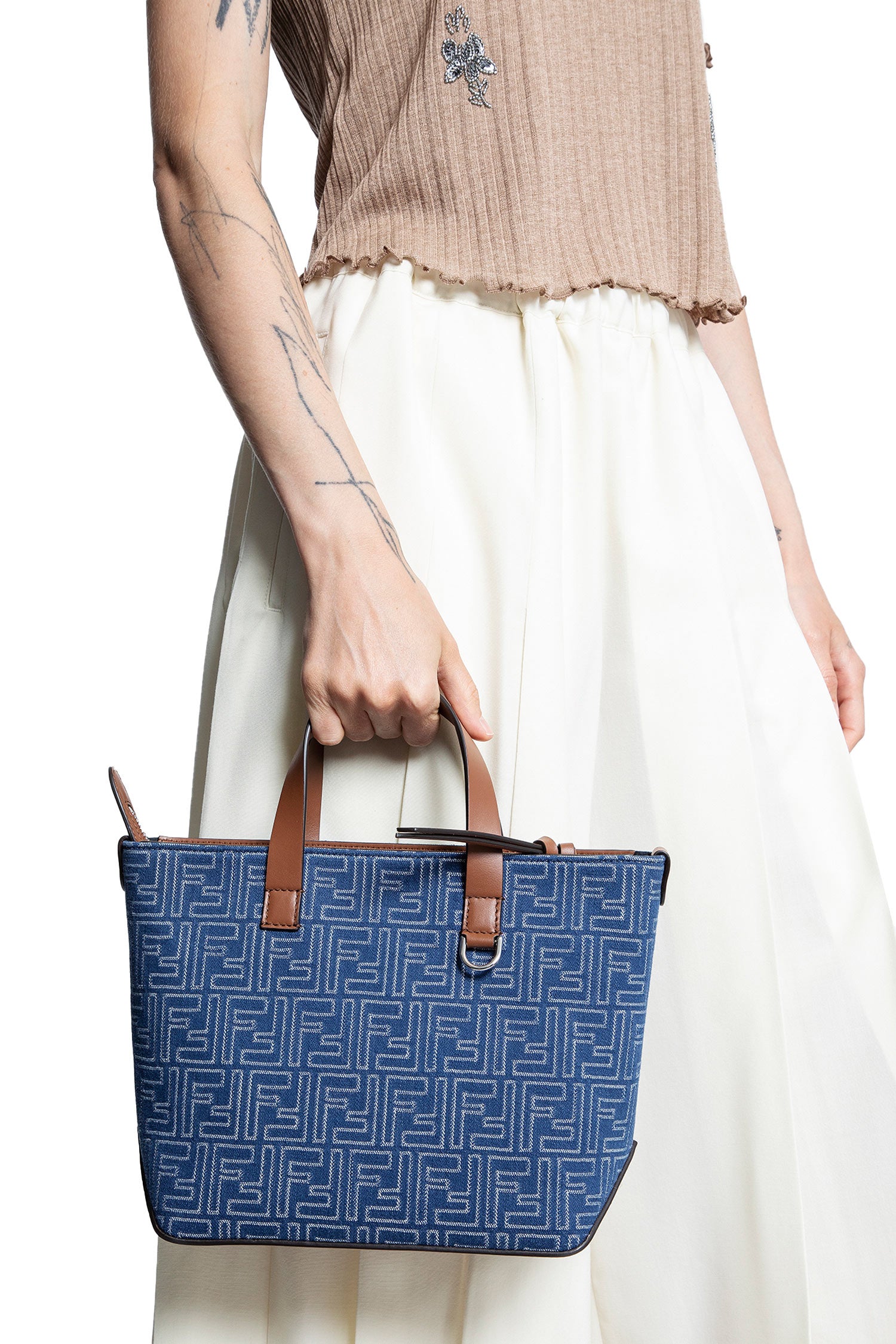 FF Denim-Effect Shopping Bag Small