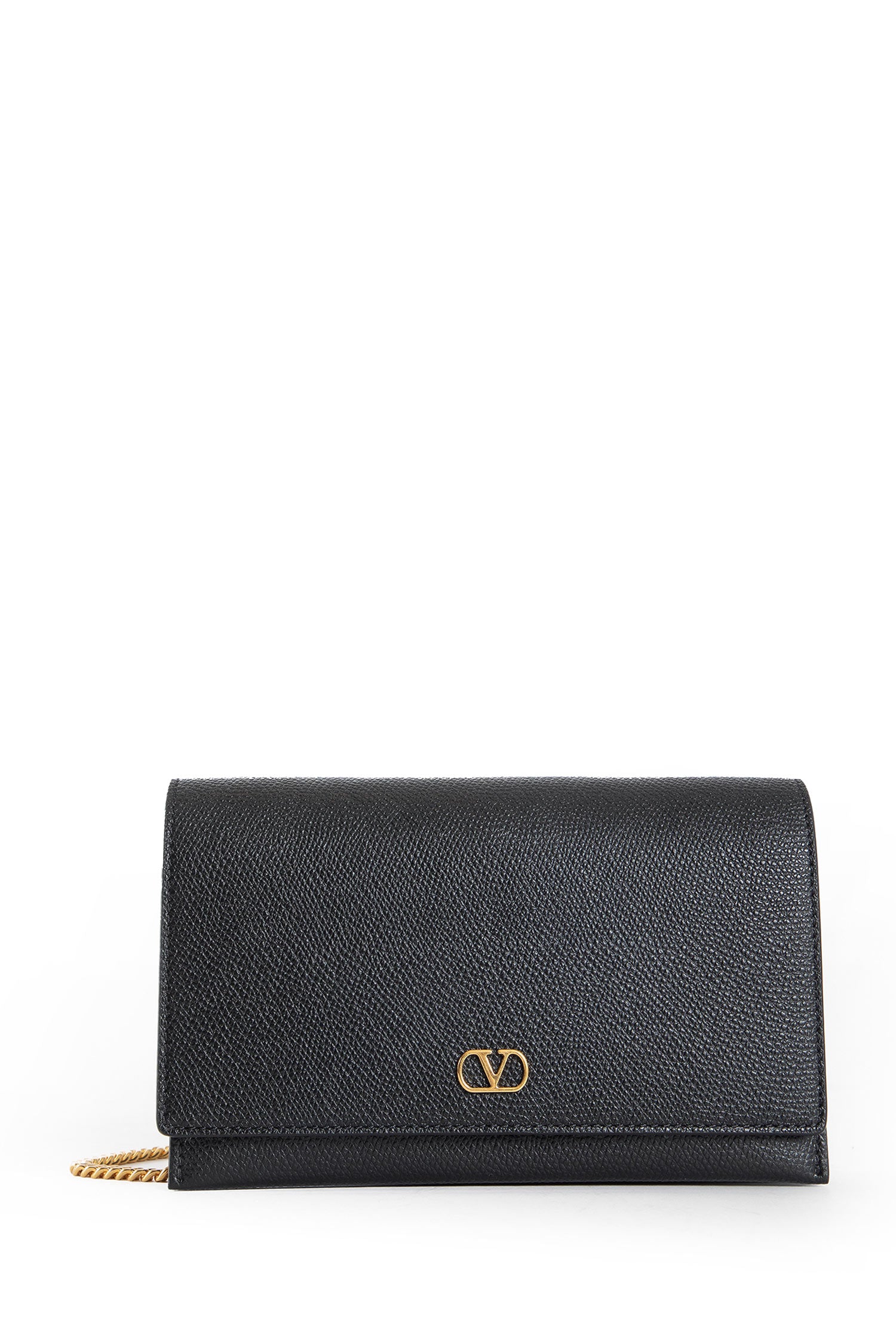 VLogo Grainy Leather Wallet with Chain