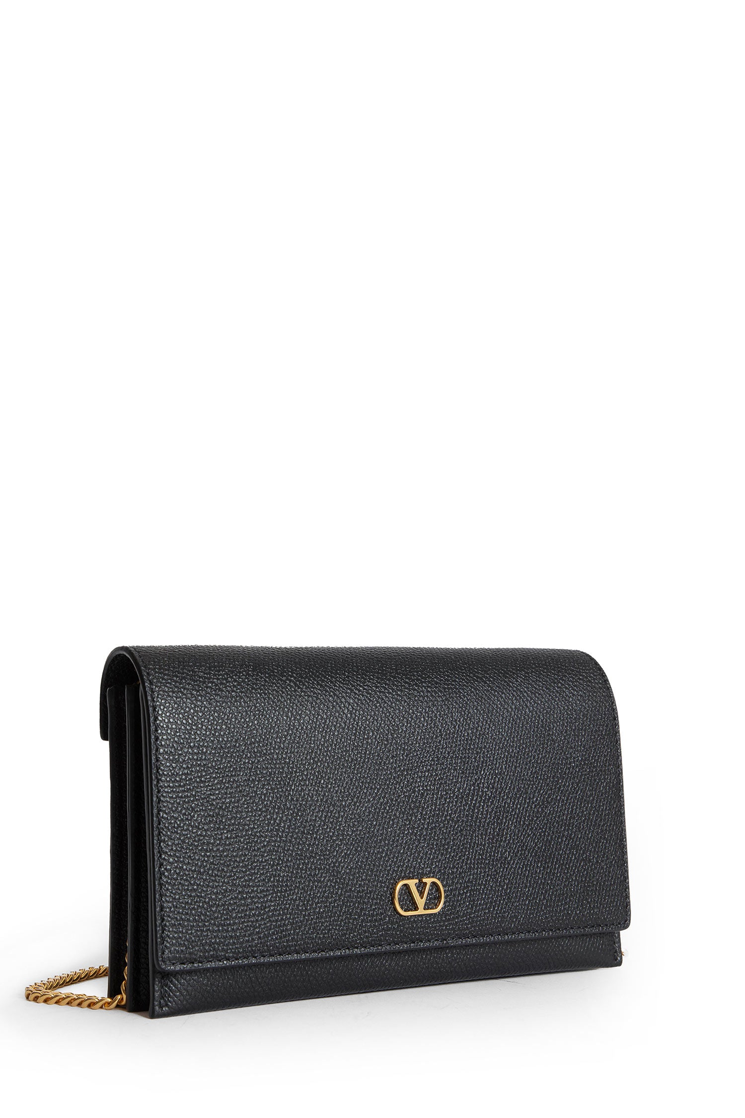 VLogo Grainy Leather Wallet with Chain
