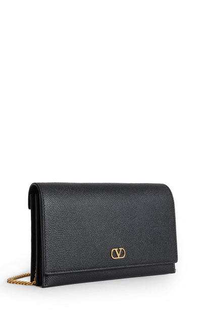 VLogo Grainy Leather Wallet with Chain