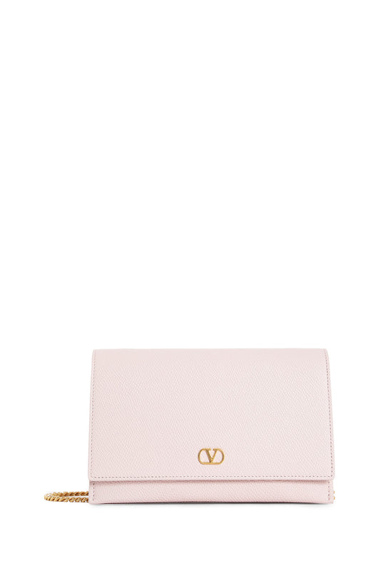 VLogo Grainy Leather Wallet with Chain