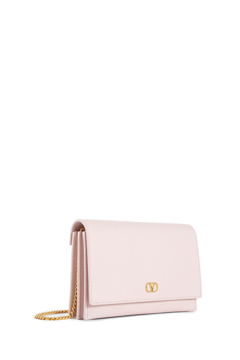 VLogo Grainy Leather Wallet with Chain