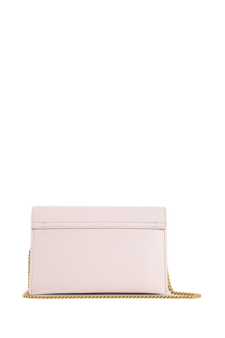 VLogo Grainy Leather Wallet with Chain