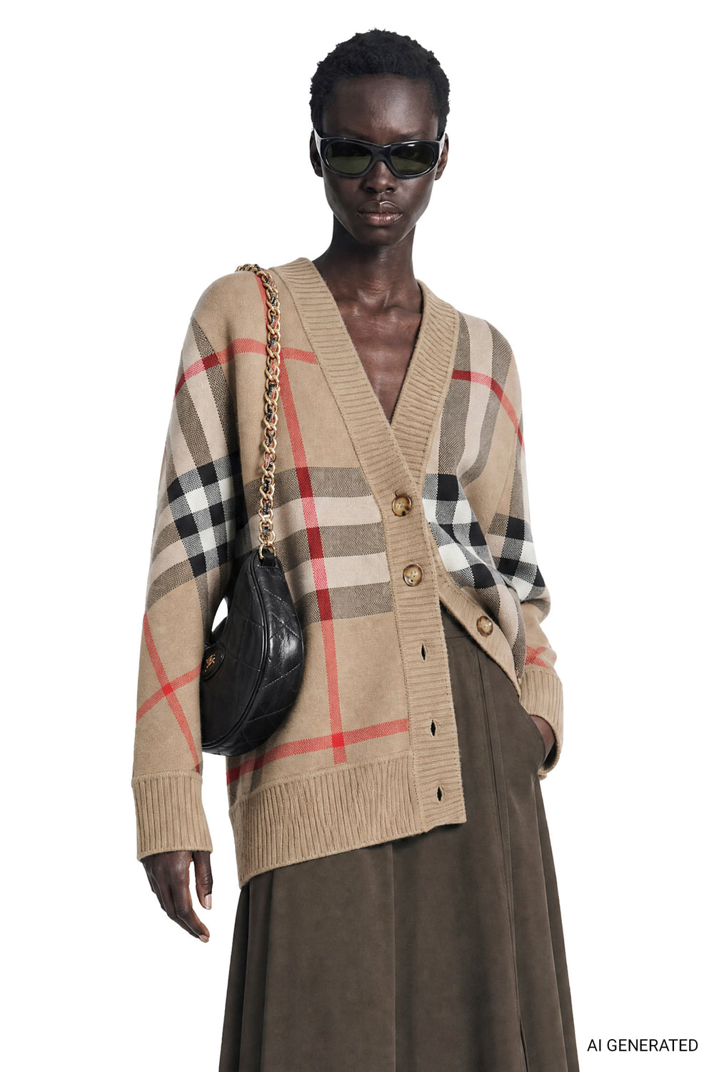 BURBERRY Check Wool Blend Cardigan woman