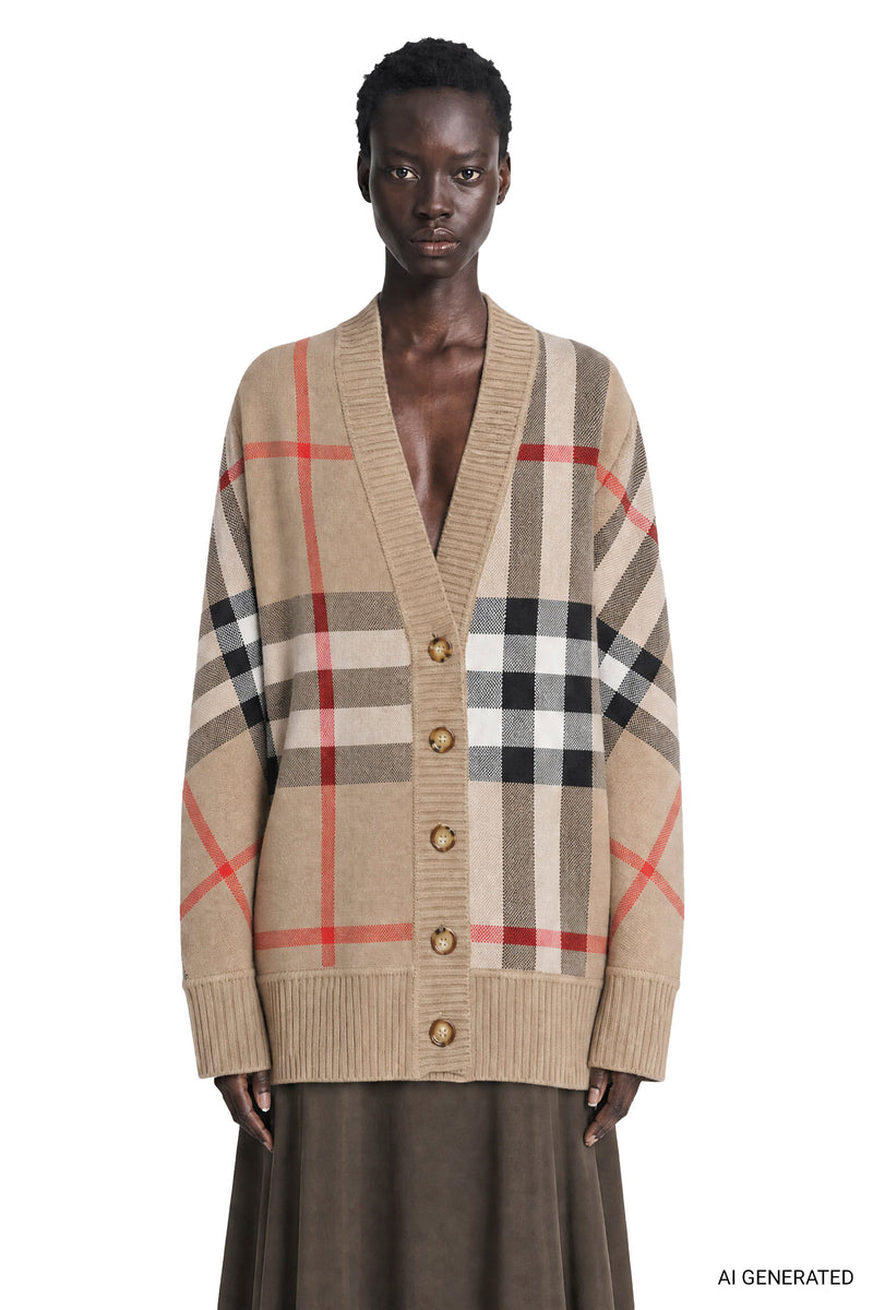 BURBERRY Check Wool Blend Cardigan woman