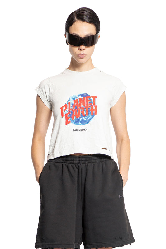 BALENCIAGA WOMAN OFF-WHITE T-SHIRTS & TANK TOPS