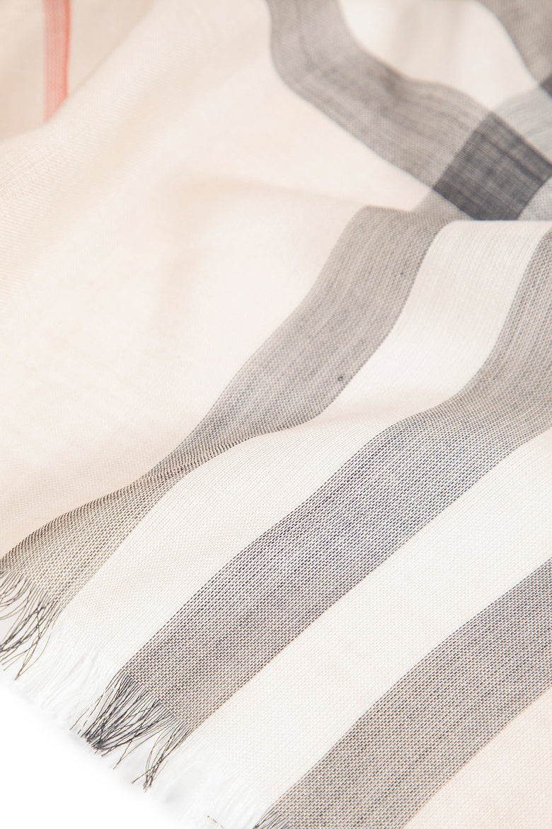 Wide Check Wool Silk Scarf