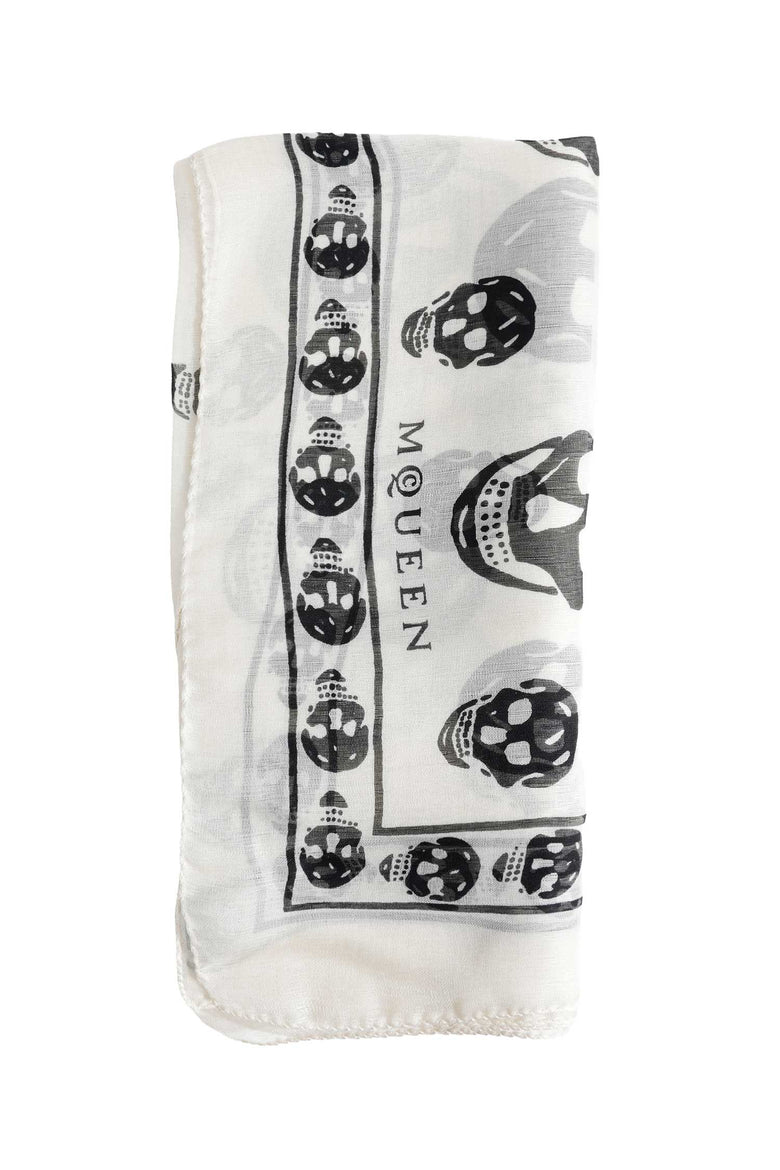 MCQUEEN Classic Silk Chiffon Skull Scarf woman