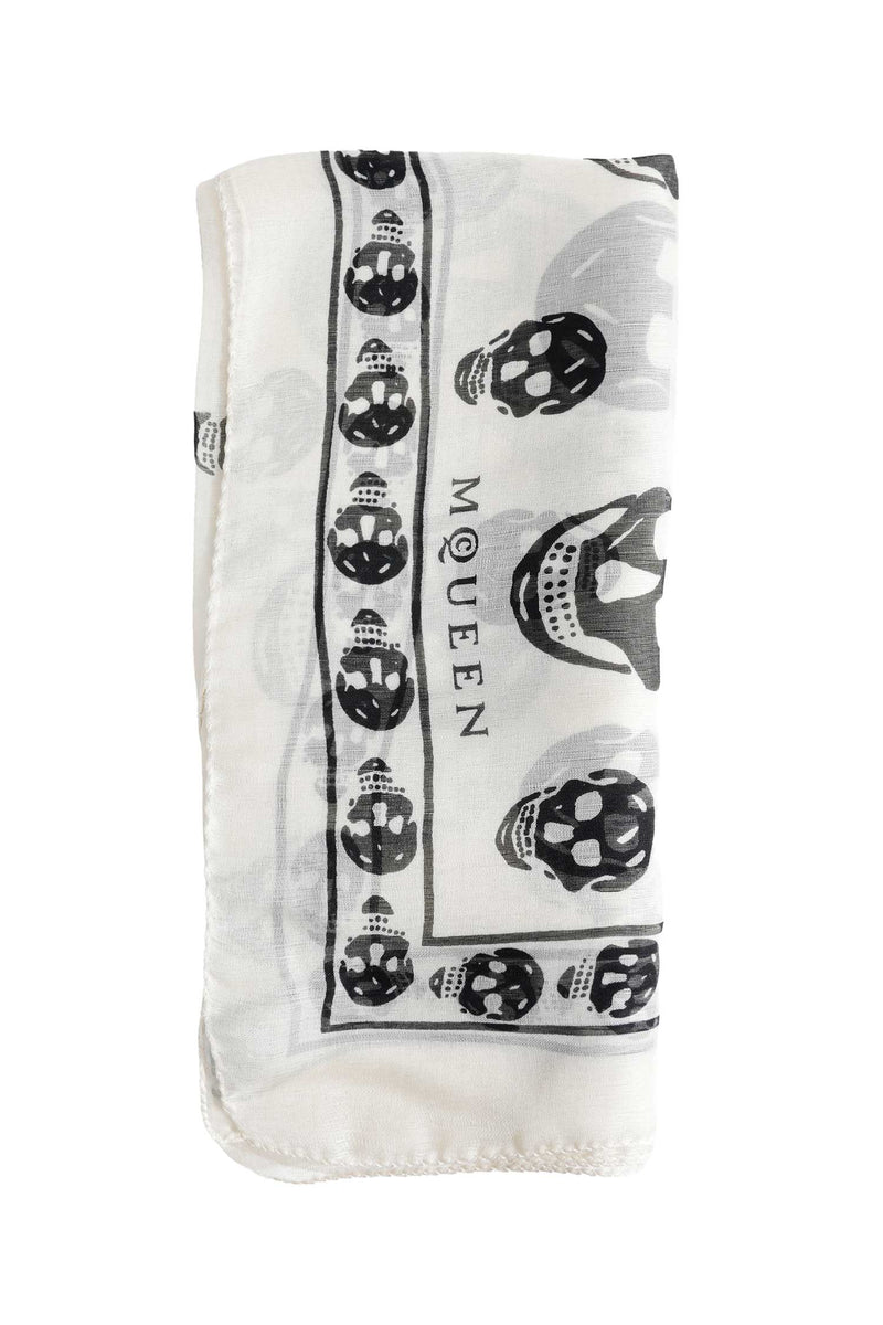 MCQUEEN Classic Silk Chiffon Skull Scarf woman