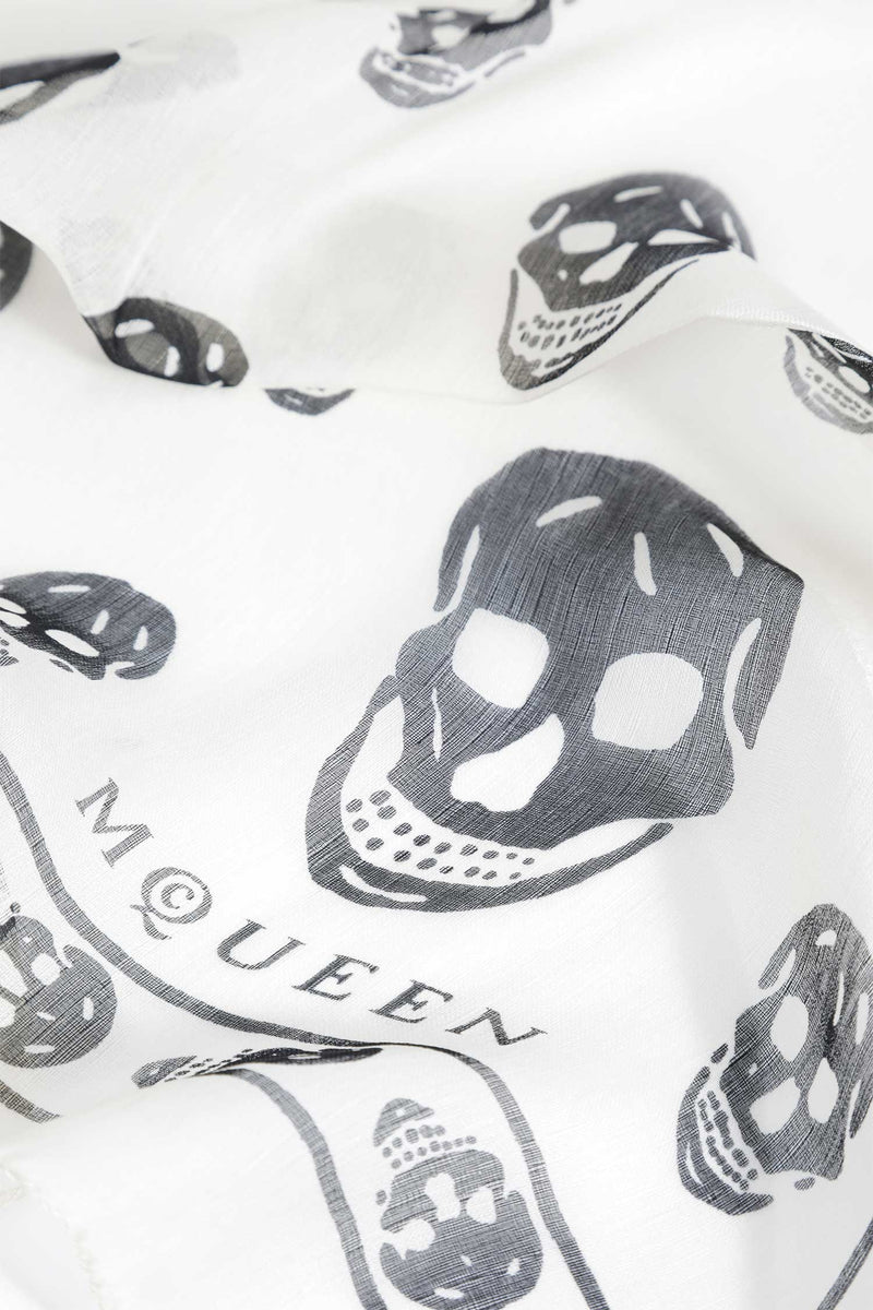 MCQUEEN Classic Silk Chiffon Skull Scarf woman