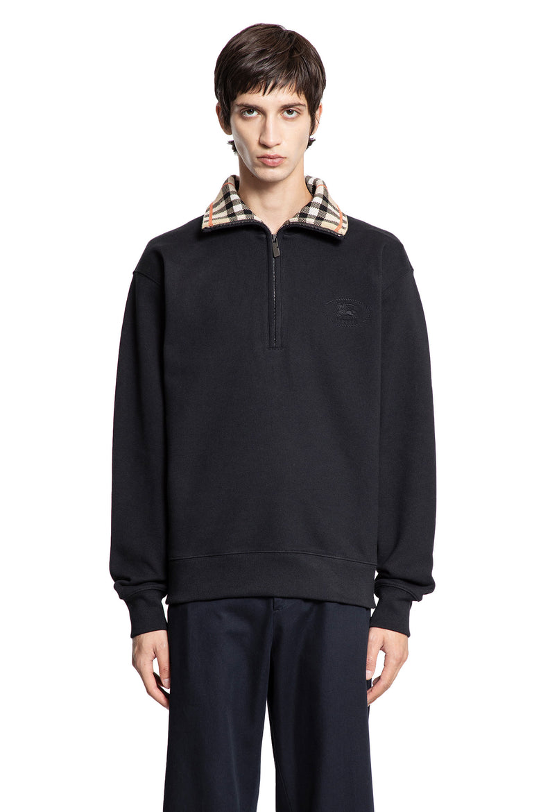 Check Collar Cotton Half-Zip Sweatshirt