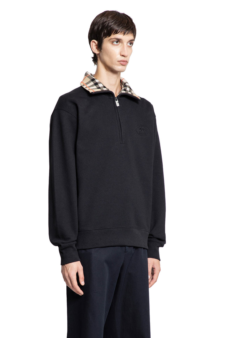 Check Collar Cotton Half-Zip Sweatshirt