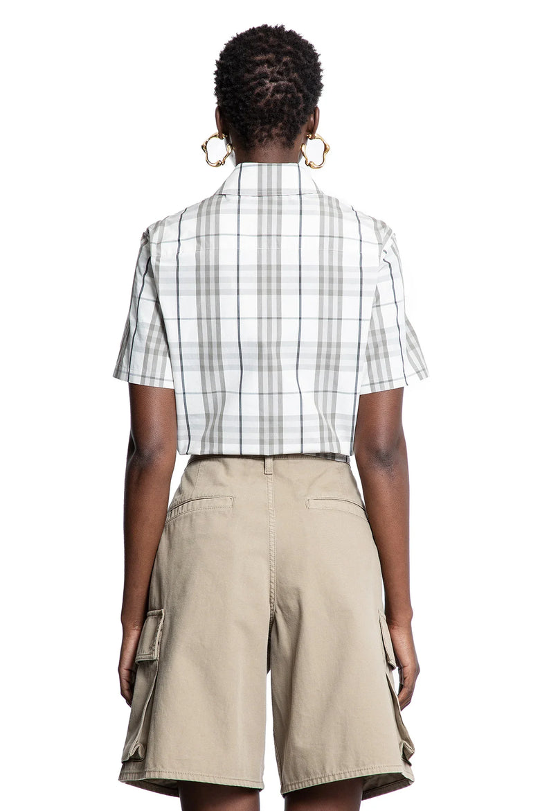 BURBERRY Cropped Check Cotton Short Sleeve Shirt woman