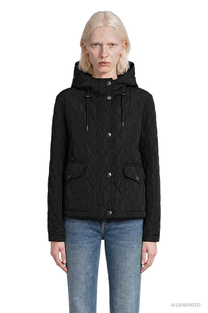 Cropped Quilted Nylon Hooded Jacket