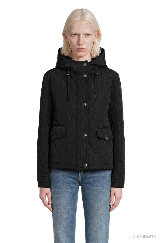 Cropped Quilted Nylon Hooded Jacket
