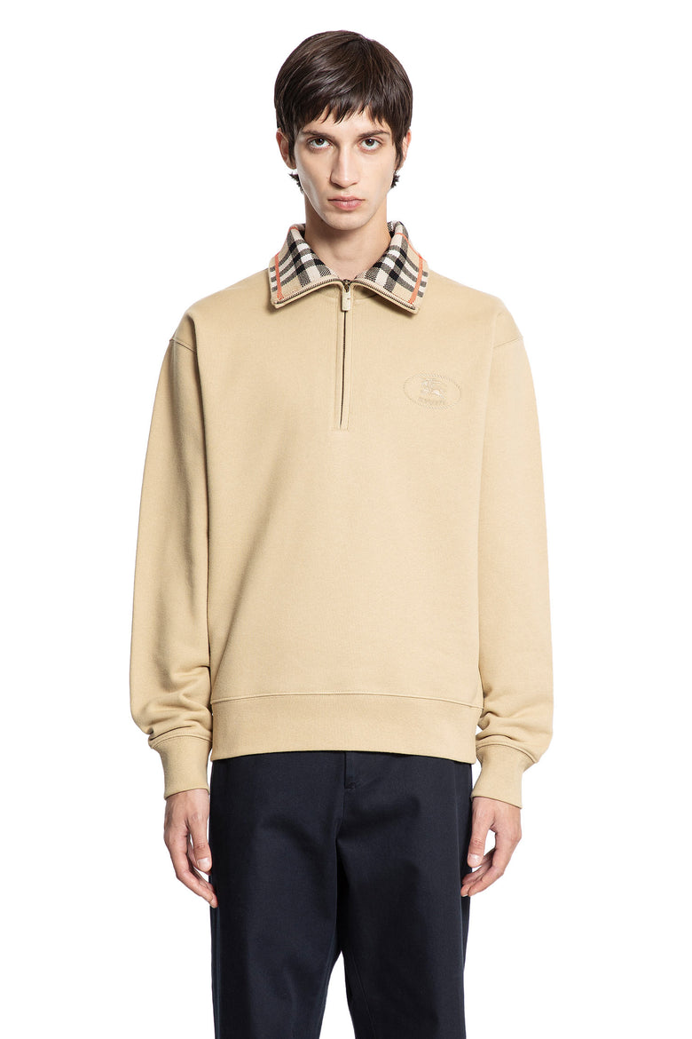 Check Collar Cotton Half-zip Sweatshirt