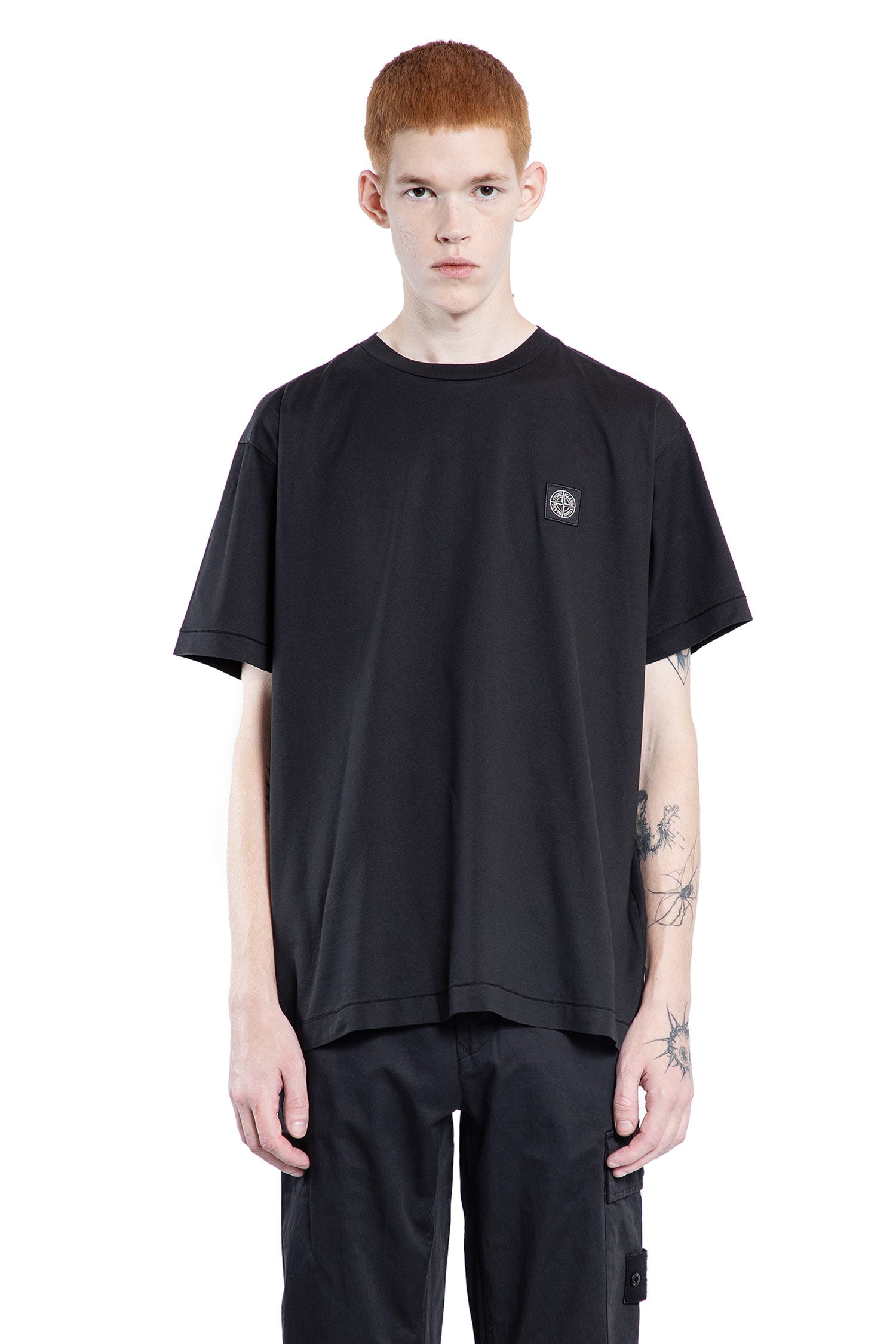 STONE ISLAND MAN BLACK T-SHIRTS & TANK TOPS