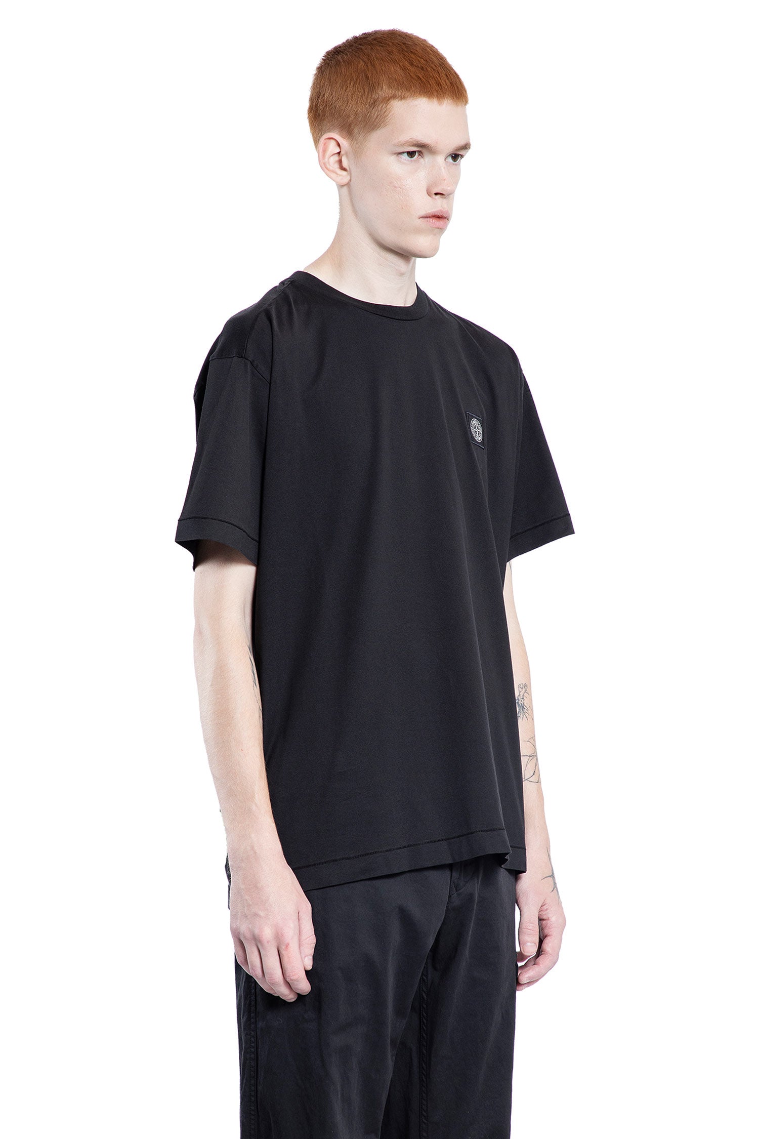 STONE ISLAND MAN BLACK T-SHIRTS & TANK TOPS