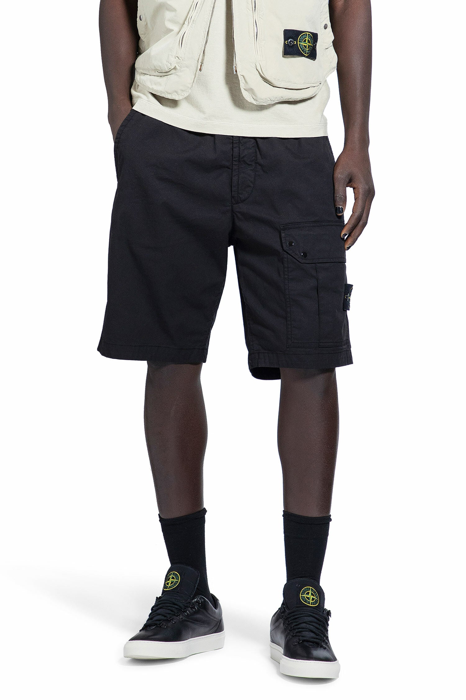 STONE ISLAND MAN BLACK SHORTS & SKIRTS