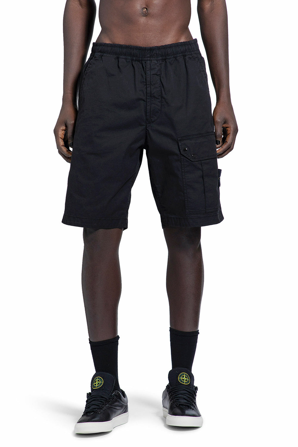 STONE ISLAND MAN BLACK SHORTS & SKIRTS