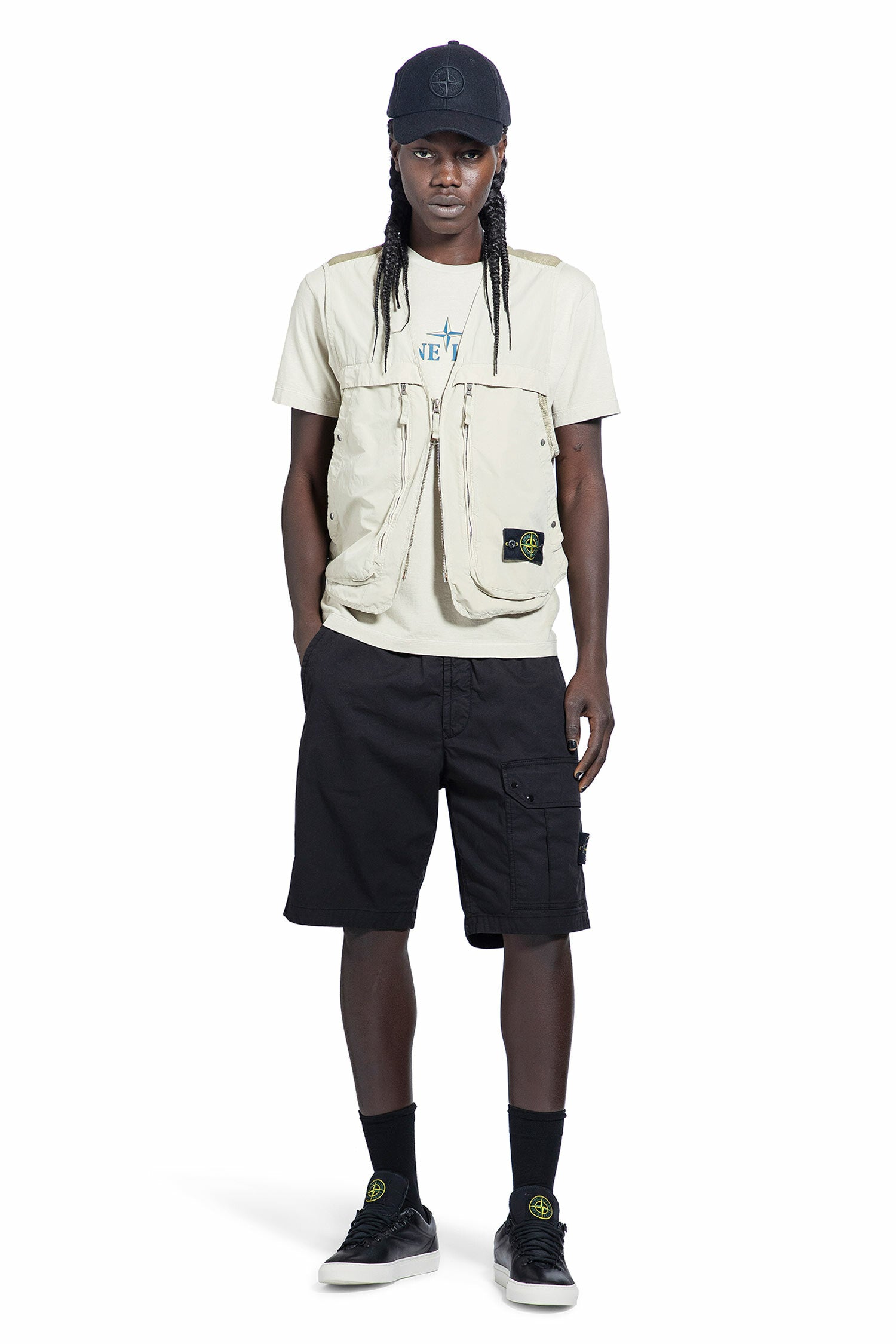 STONE ISLAND MAN BLACK SHORTS & SKIRTS