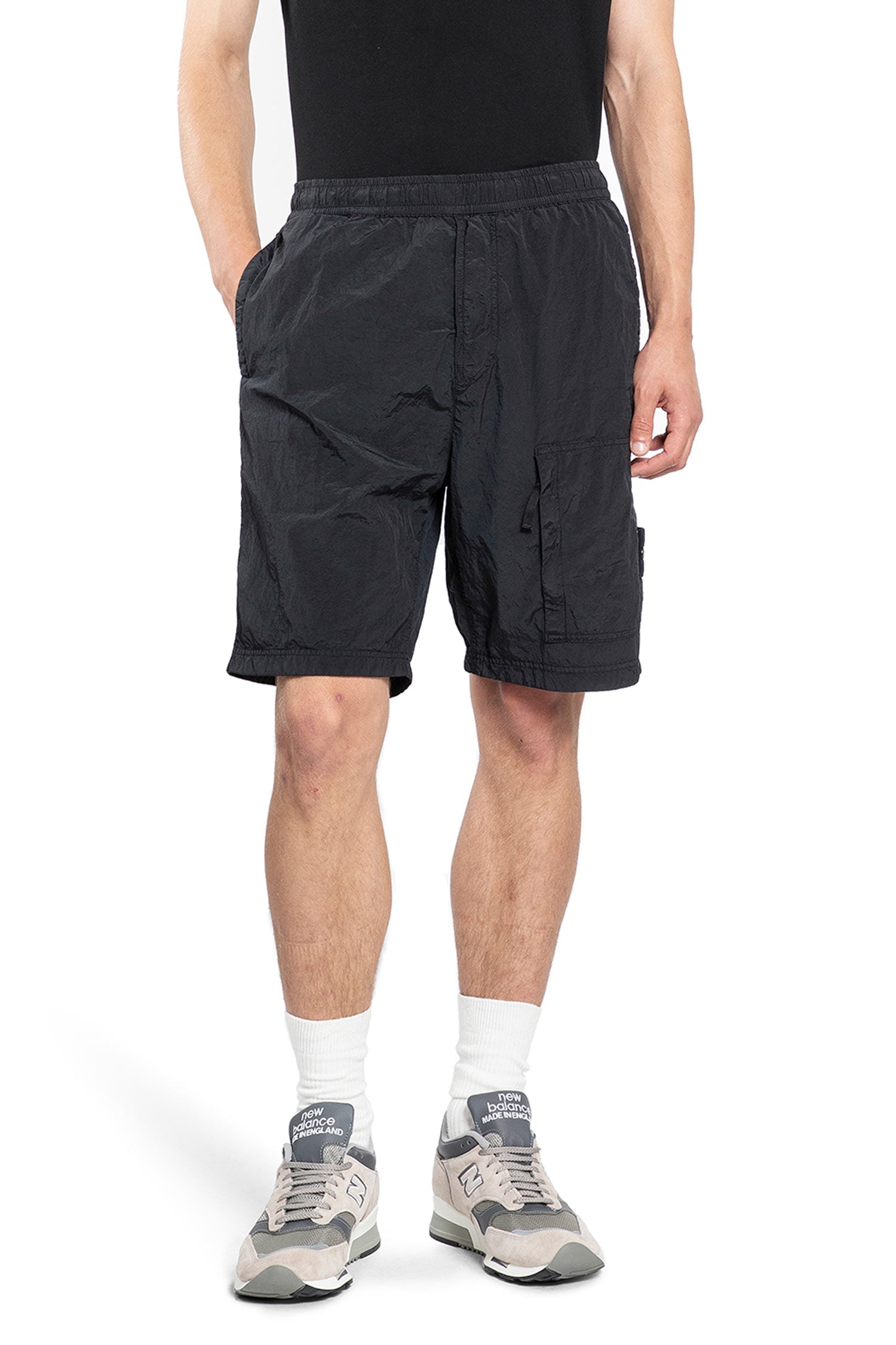 STONE ISLAND MAN BLACK SHORTS & SKIRTS