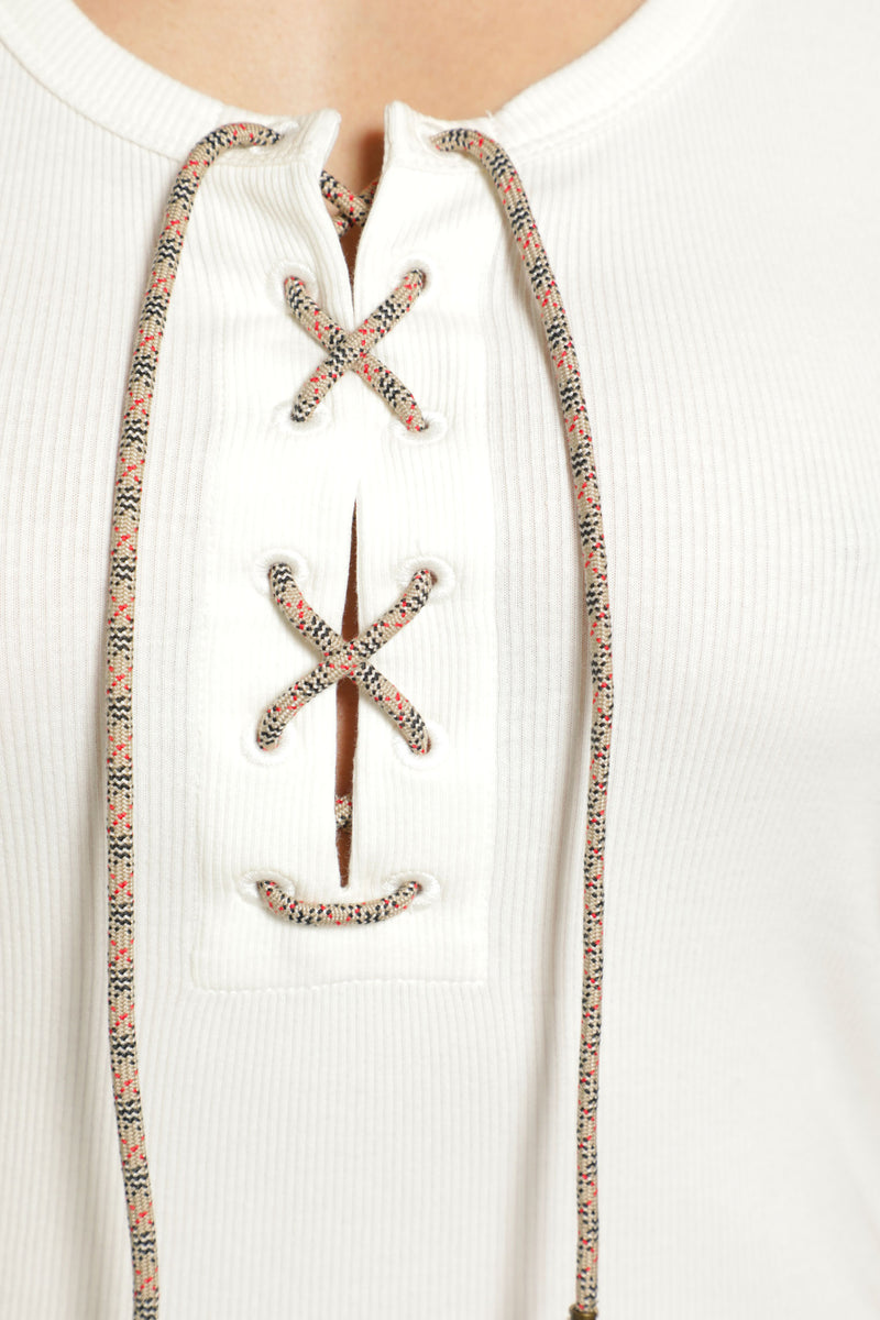 Check Trim Cotton Blend Tank Top